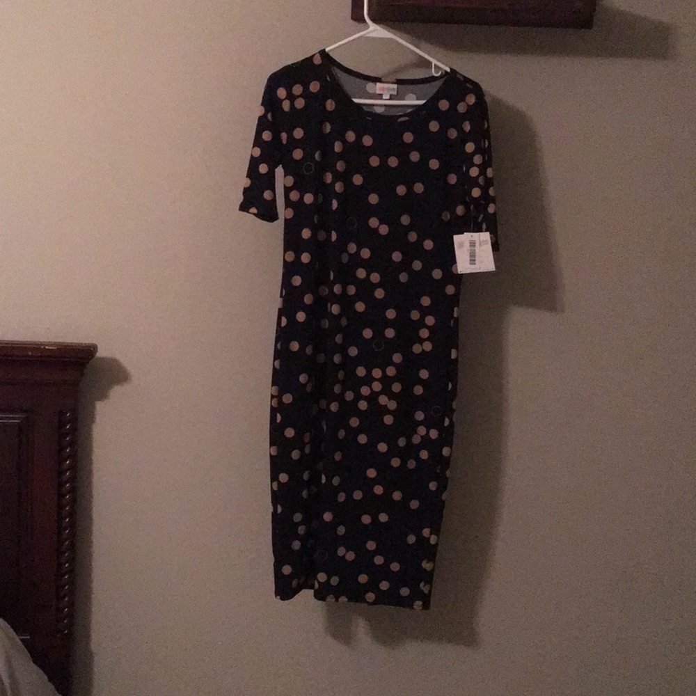 Black and gold polka dot dress
